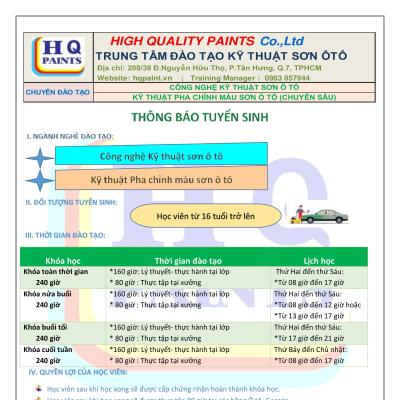 Đào tạo kỹ thuật pha chỉnh màu và phun Sơn Ô Tô